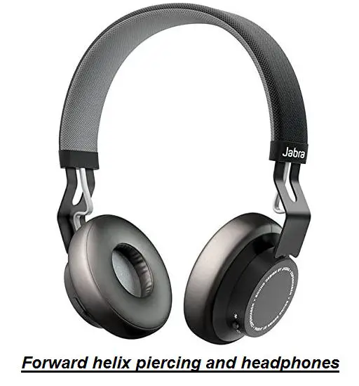 forward helix piercing and headphones