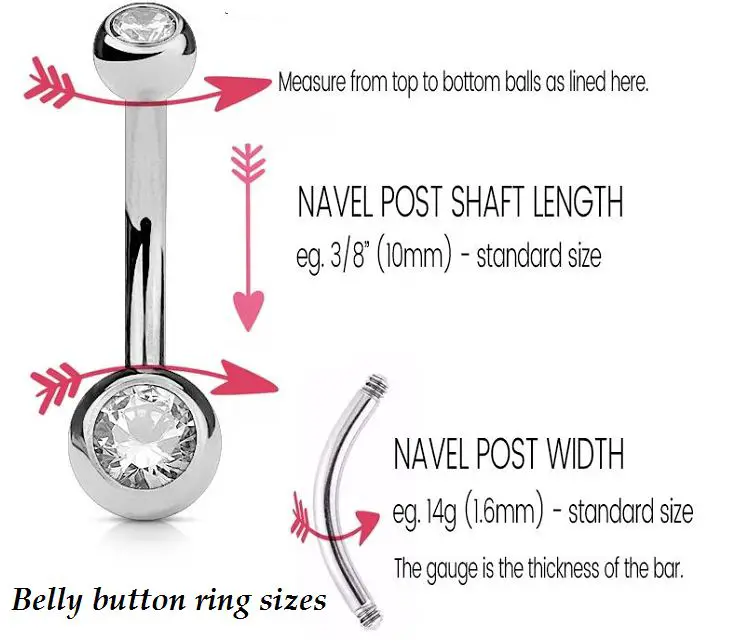 belly button ring sizes