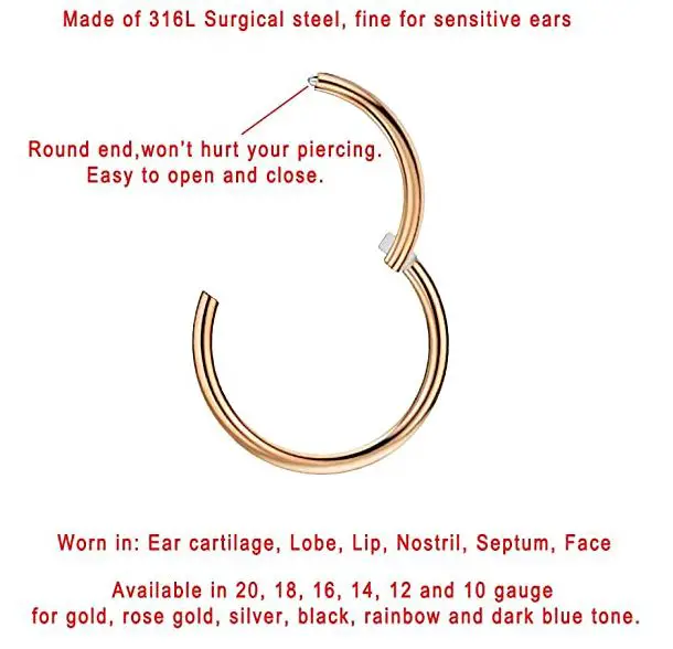 Surgical Steel Hinged Nose Rings Hoop