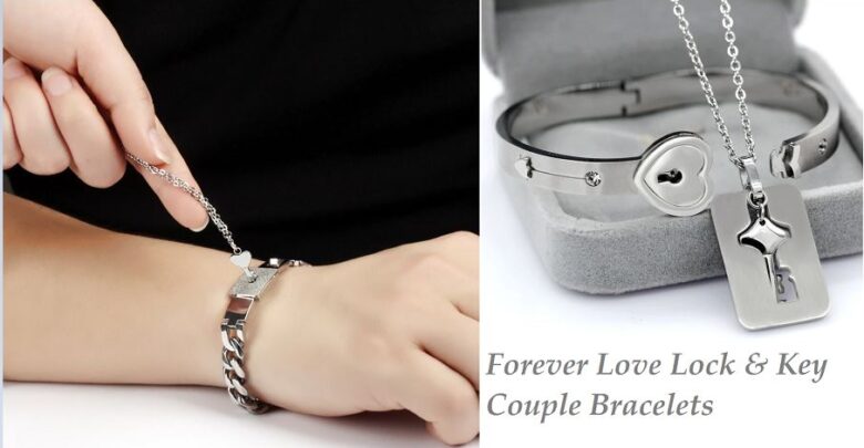 Innovato Design Love Lock and Key Stainless Steel Necklace & Bracelet Couple Jewelry Set