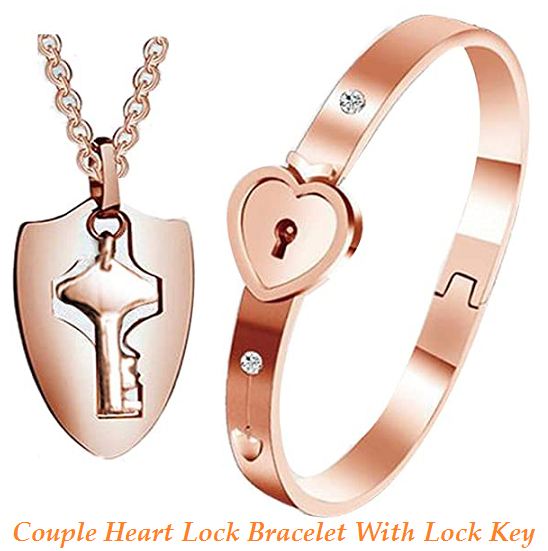 couple heart lock bracelet with lock key