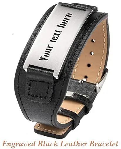 engraved black leather bracelet