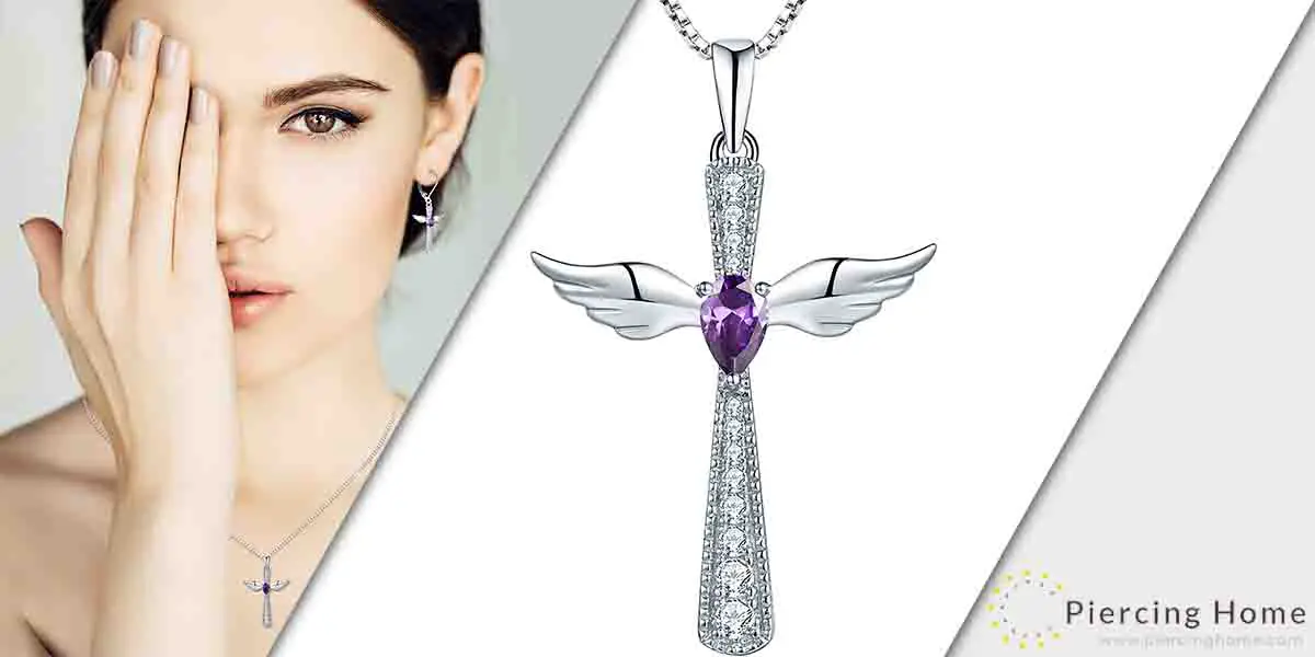 YL Cross Necklace 925 Sterling Silver Angel Wings Pendant